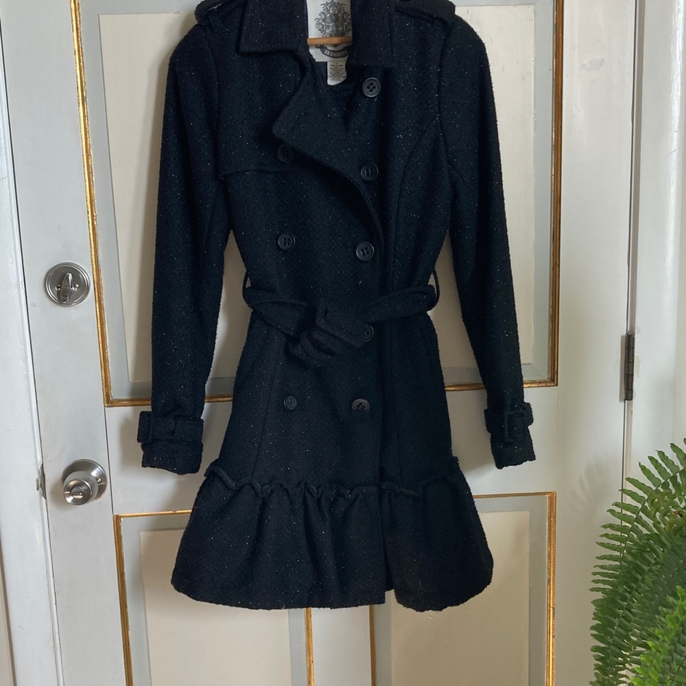 BB Dakota Black Ruffled Trench Coat